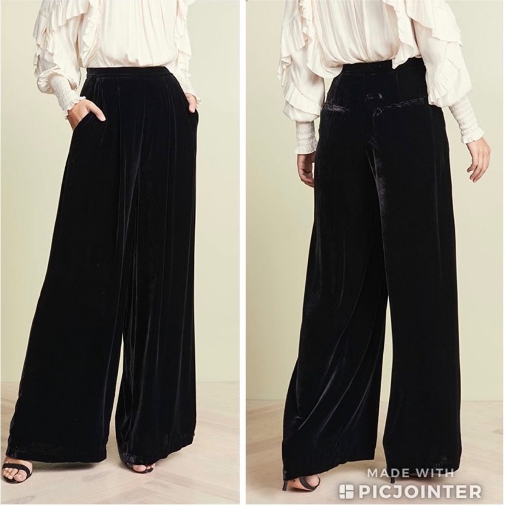 Ulla Johnson Rhett Wide Leg‎ Velvet Trouser Noir Black Size 4 Pleated Pants Work - Picture 6 of 11